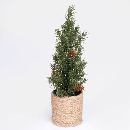Tabletop glitter thuja christmas tree with cones in a string pot 28 cm
