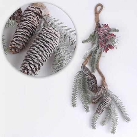 Hanging frosted Christmas decoration with cones and berries