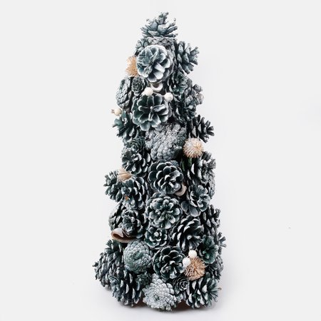 Tabletop bleached green cone christmas tree 43 cm with silver glitter