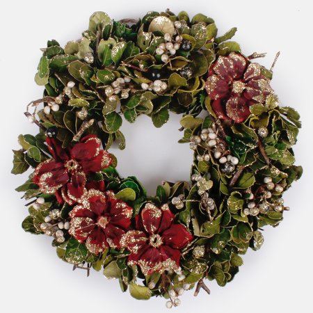 Leaf wreath laurel 30 cm with decorations and gold glitter