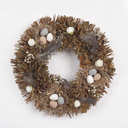 Wreath with eggs in nests and feathers