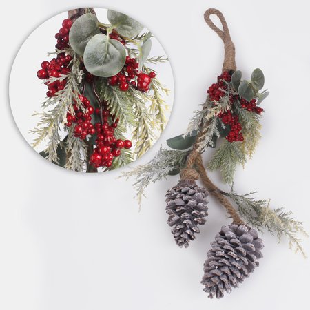 Hanging Christmas decoration with pine cones and berries