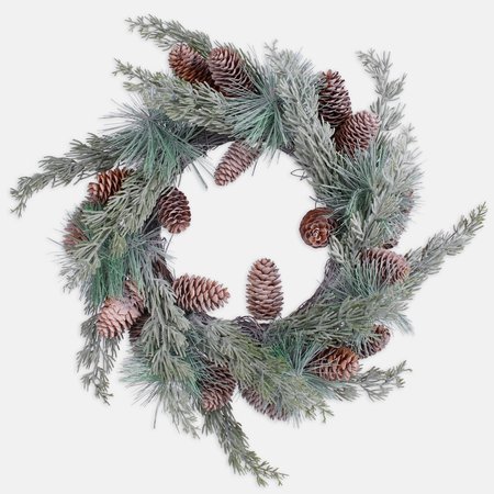 Coniferous wreath 38 cm frosted with natural cones