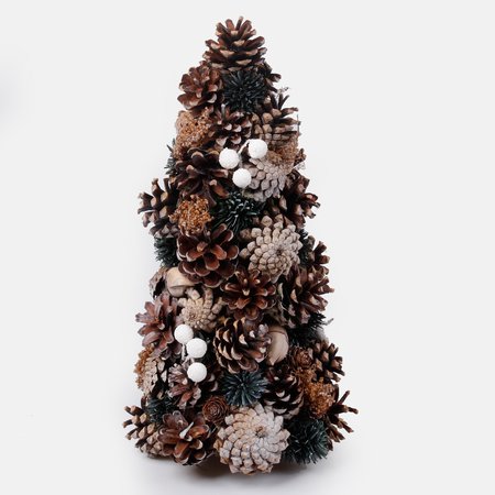 Tabletop bleached natural cone christmas tree 35 cm with decorations