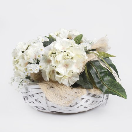 Composition in a basket with hydrangea