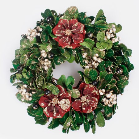 Leaf wreath laurel 25 cm with decorations and golden glitter