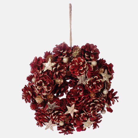 Red cone wreath 25 cm with decorations and glitter