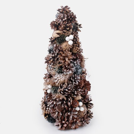 Tabletop bleached natural cone christmas tree 43 cm with decorations